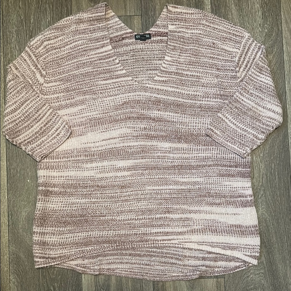 Express Women's V Neck Striped Knit Blouse - Pink and Cream